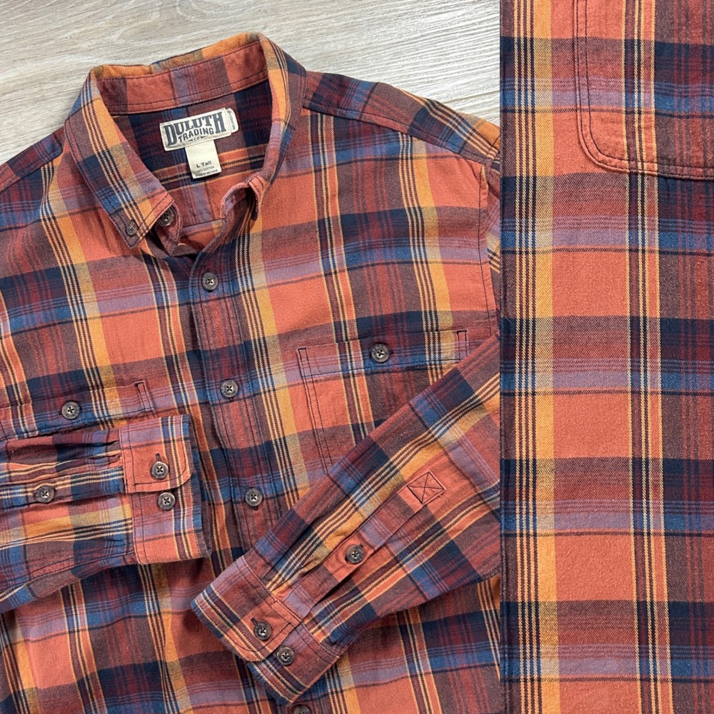 Duluth Trading Co Relaxed Fit Large Tall Orange Plaid Long Sleeve Button Down - Picture 10 of 10